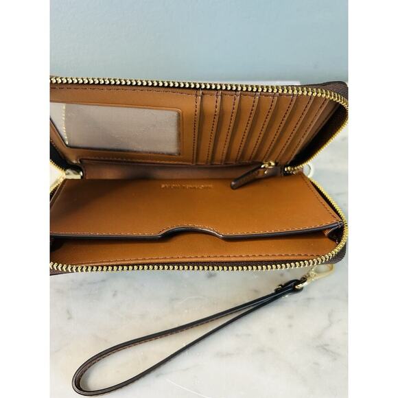 NEW Michael Kors Brown Jet Set Travel Wallet Large Wristlet Phone Case Card Slot - Picture 14 of 16